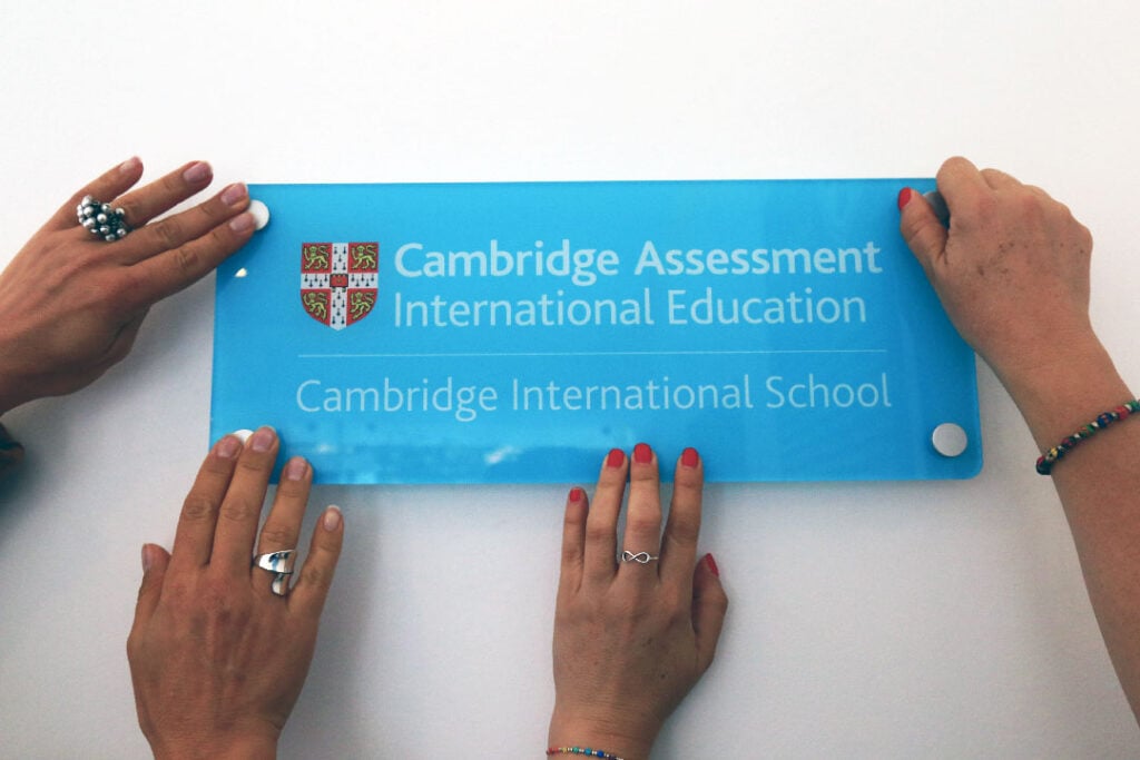 Cambridge Assessment International Education plaque.